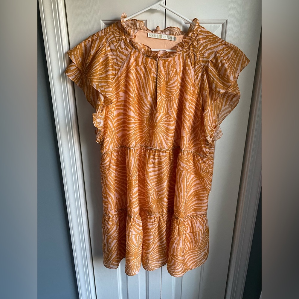 Marie Oliver Selma Short Sleeve Dress Conch Mix Print Silk Blend Size Large